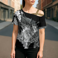 Piko Hawaiian Cross Shoulder Shirt Monochrome Galaxy Spiral Plumeria Tribal Patterns