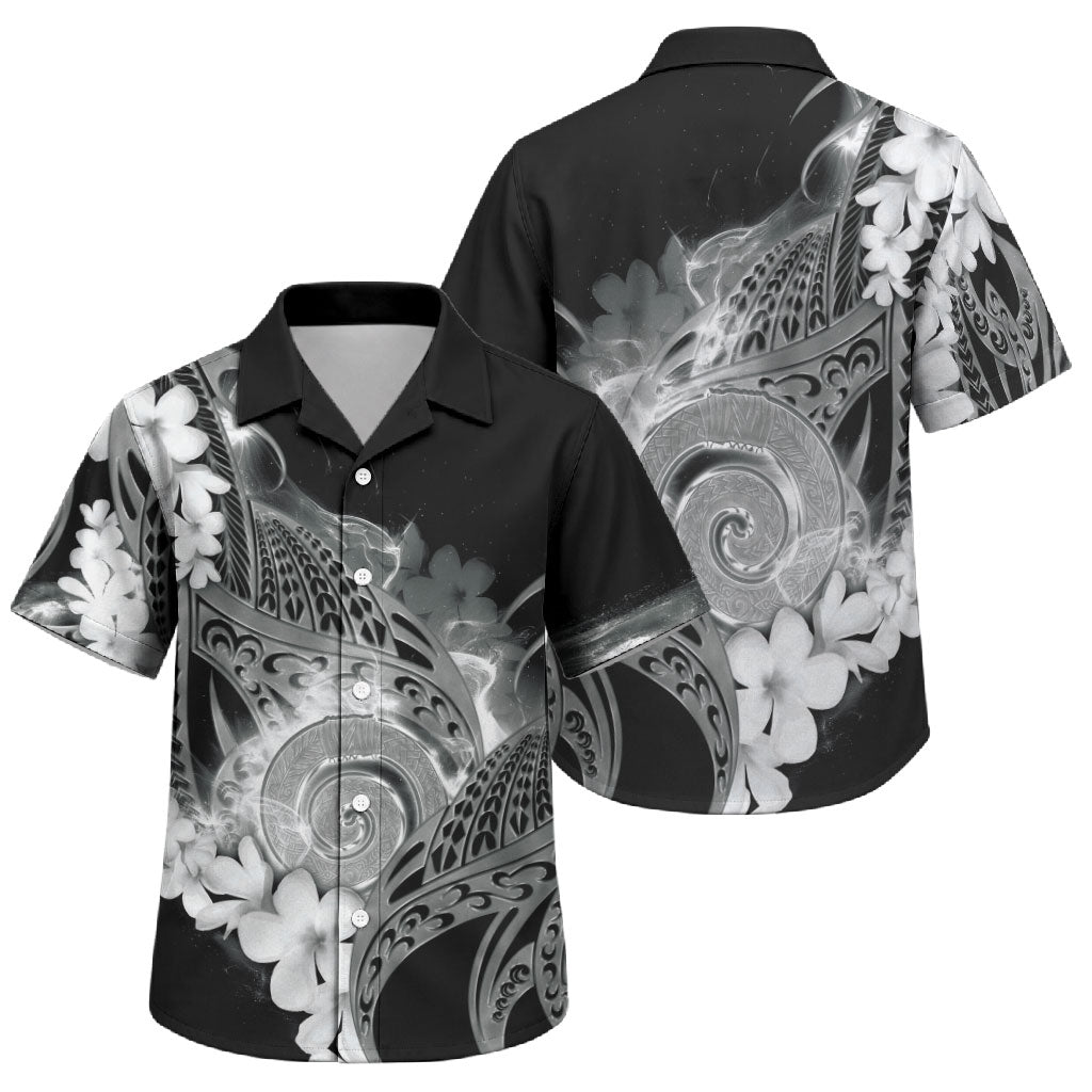 Piko Hawaiian Family Matching Off Shoulder Maxi Dress and Hawaiian Shirt Monochrome Galaxy Spiral Plumeria Tribal Patterns