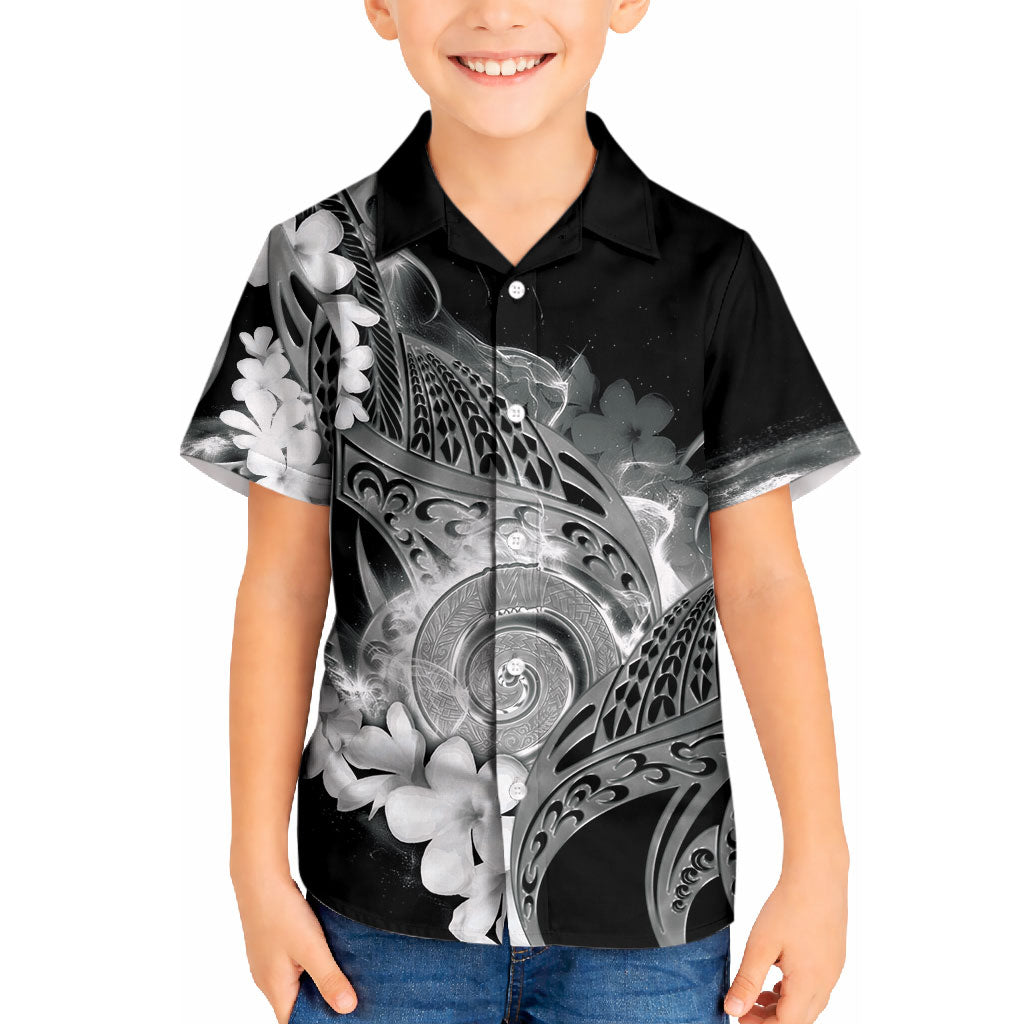 Piko Hawaiian Kid Hawaiian Shirt Monochrome Galaxy Spiral Plumeria Tribal Patterns