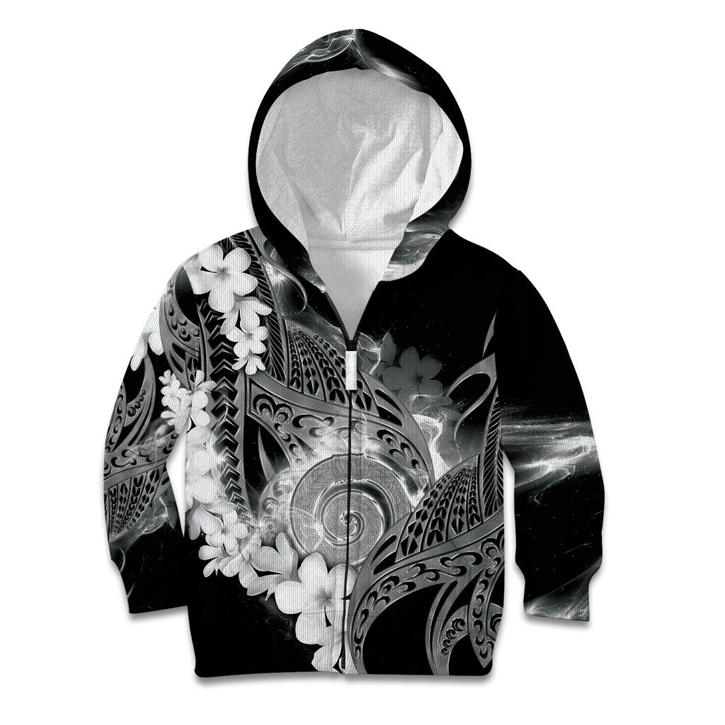 Piko Hawaiian Kid Hoodie Monochrome Galaxy Spiral Plumeria Tribal Patterns