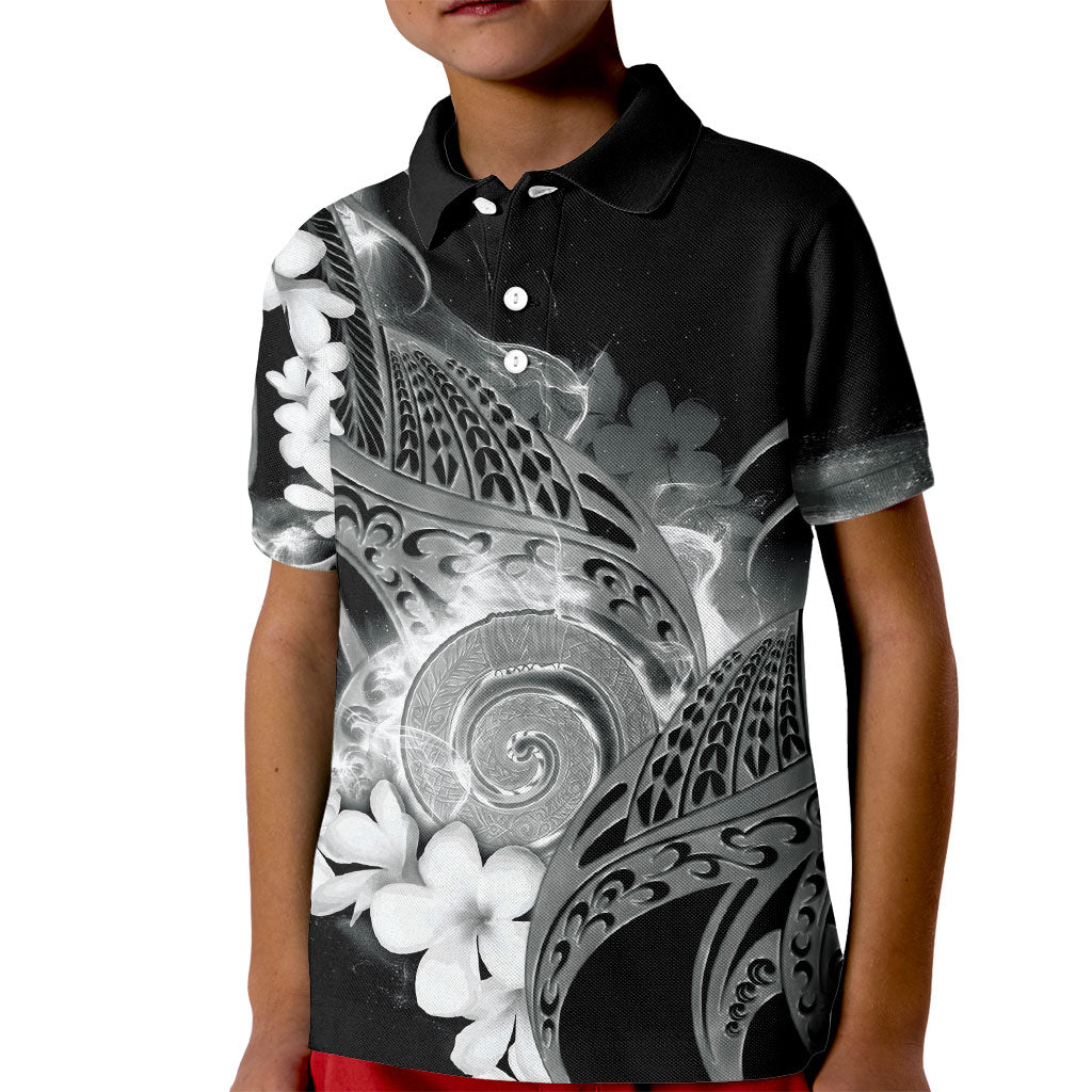 Piko Hawaiian Kid Polo Shirt Monochrome Galaxy Spiral Plumeria Tribal Patterns