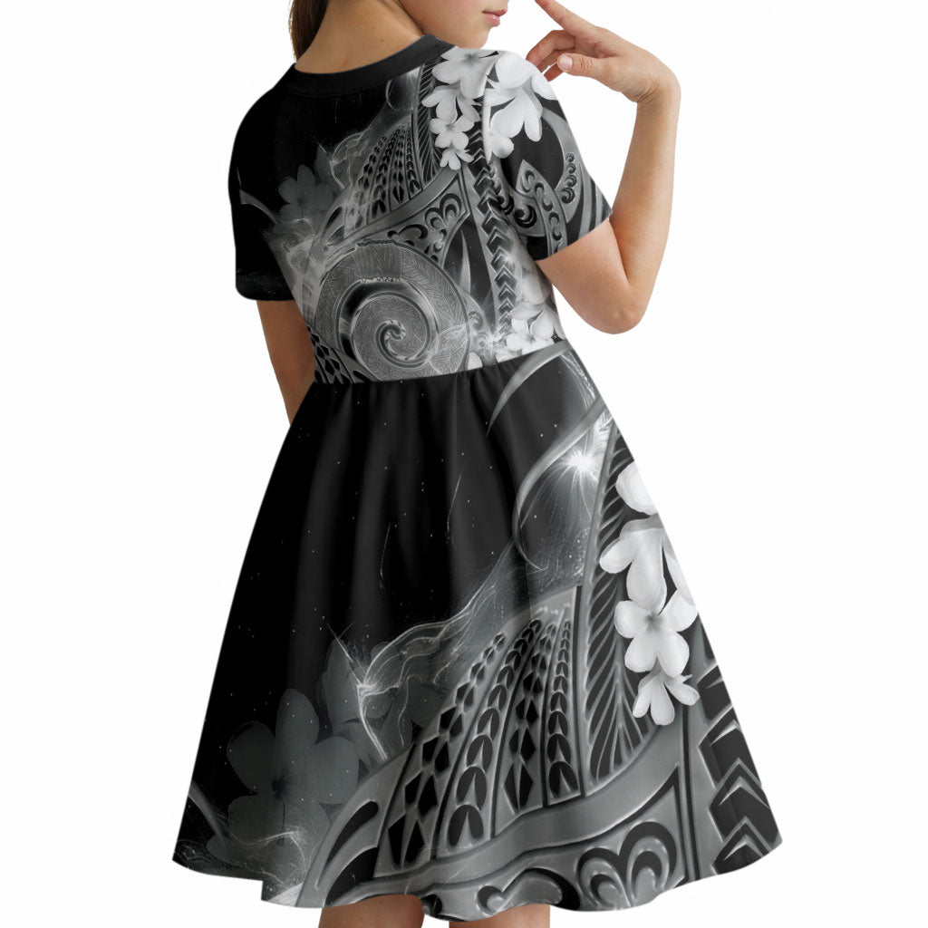 Piko Hawaiian Kid Short Sleeve Dress Monochrome Galaxy Spiral Plumeria Tribal Patterns