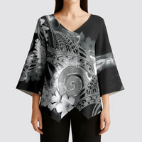 Piko Hawaiian Kimono Sleeve Blouse Monochrome Galaxy Spiral Plumeria Tribal Patterns
