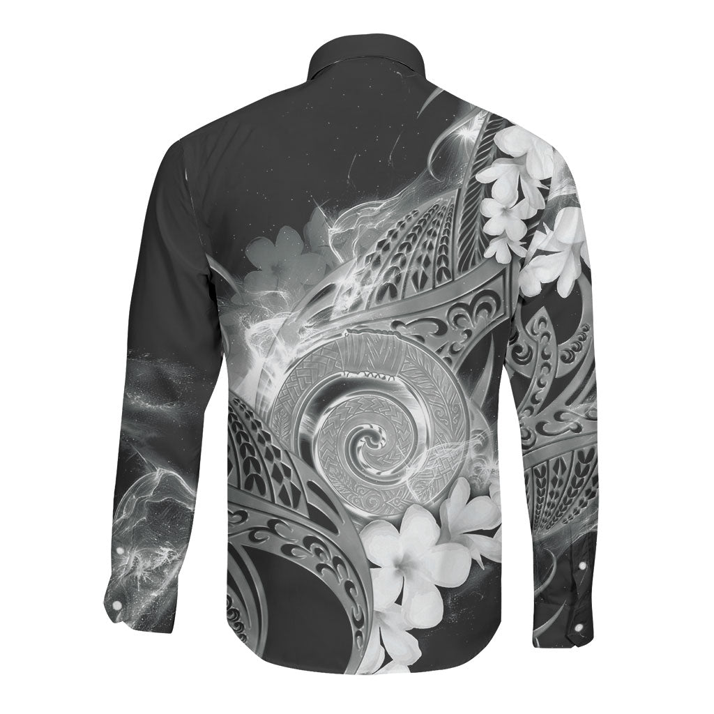Piko Hawaiian Long Sleeve Button Shirt Monochrome Galaxy Spiral Plumeria Tribal Patterns