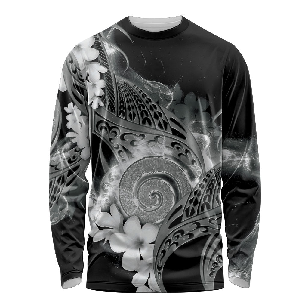 Piko Hawaiian Long Sleeve Shirt Monochrome Galaxy Spiral Plumeria Tribal Patterns