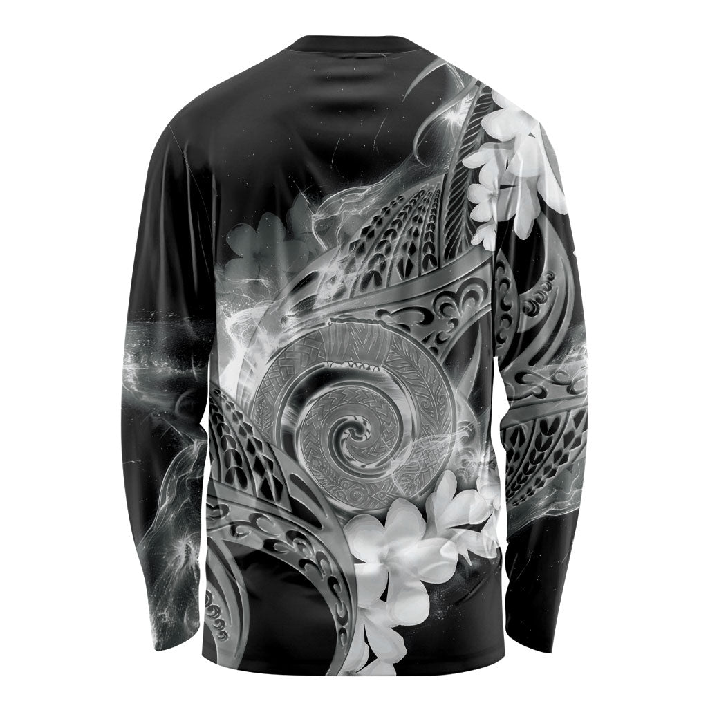 Piko Hawaiian Long Sleeve Shirt Monochrome Galaxy Spiral Plumeria Tribal Patterns