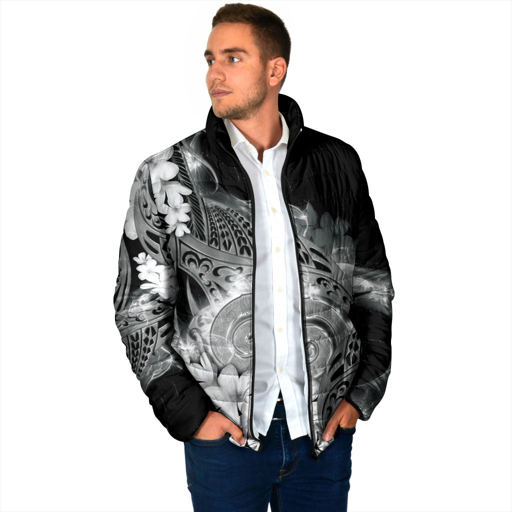 Piko Hawaiian Padded Jacket Monochrome Galaxy Spiral Plumeria Tribal Patterns