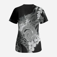 Piko Hawaiian Scrub Top Monochrome Galaxy Spiral Plumeria Tribal Patterns