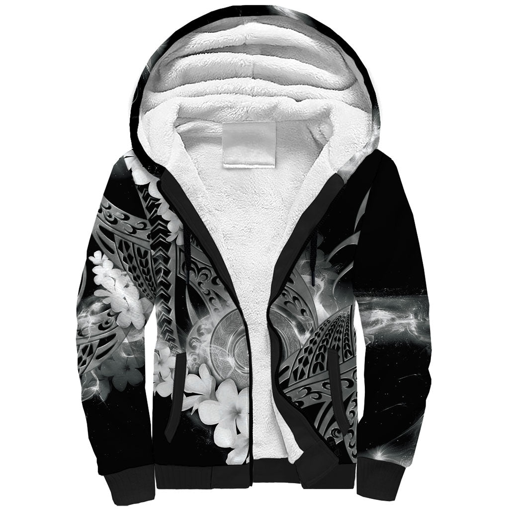 Piko Hawaiian Sherpa Hoodie Monochrome Galaxy Spiral Plumeria Tribal Patterns