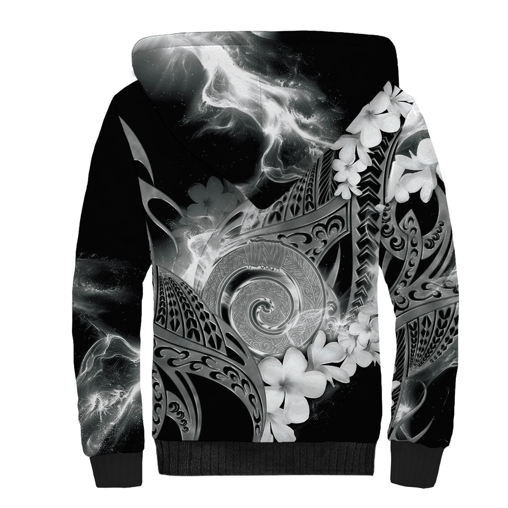 Piko Hawaiian Sherpa Hoodie Monochrome Galaxy Spiral Plumeria Tribal Patterns