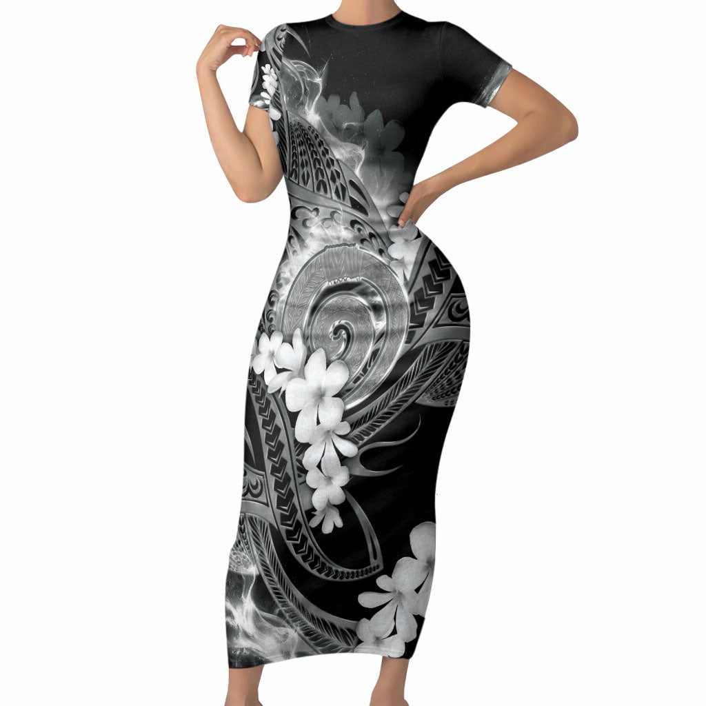 Piko Hawaiian Short Sleeve Bodycon Dress Monochrome Galaxy Spiral Plumeria Tribal Patterns