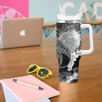 Piko Hawaiian Tumbler With Handle Monochrome Galaxy Spiral Plumeria Tribal Patterns