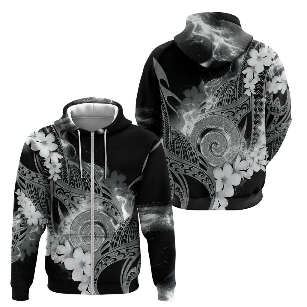 Piko Hawaiian Zip Hoodie Monochrome Galaxy Spiral Plumeria Tribal Patterns