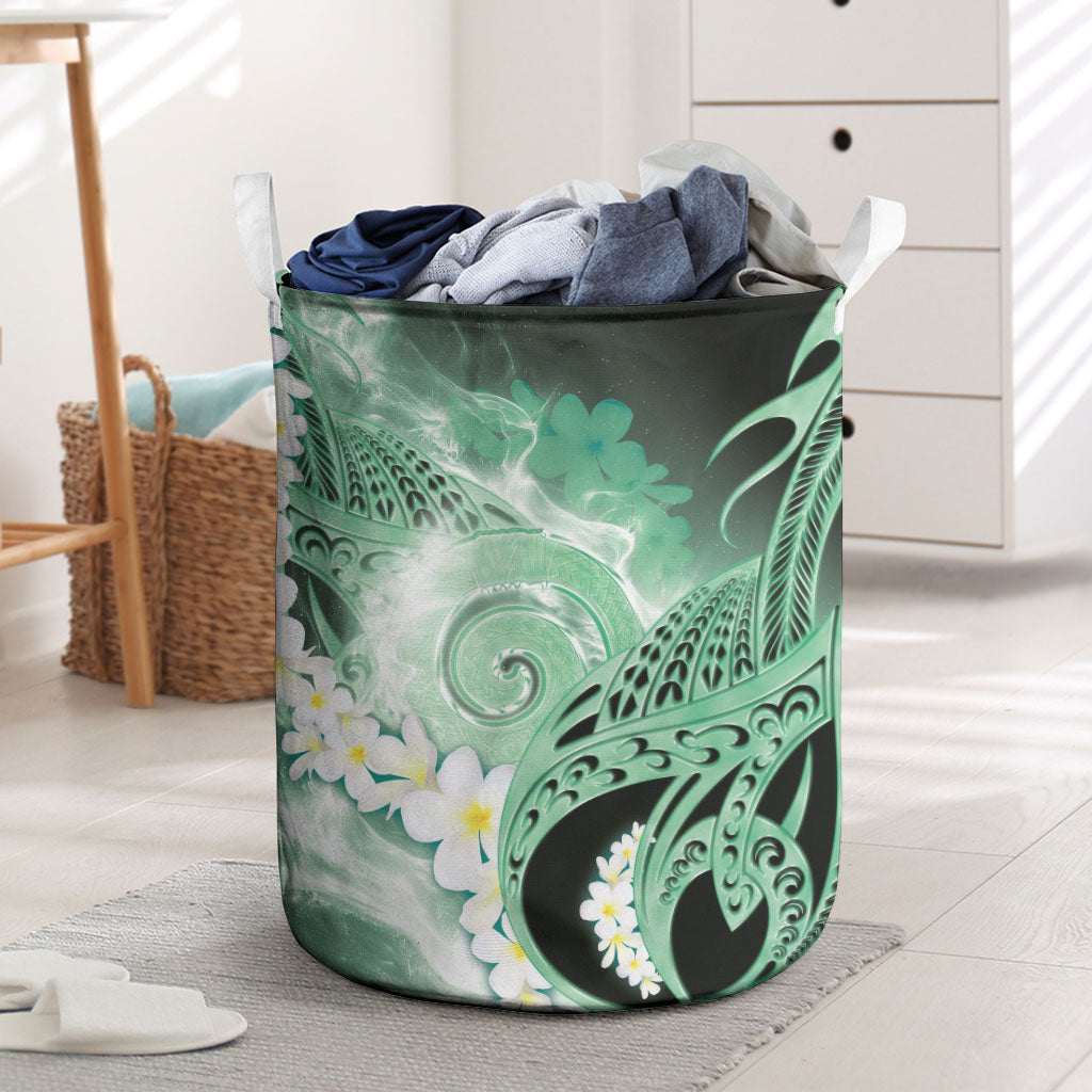 Piko Hawaiian Laundry Basket Green Galaxy Spiral Plumeria Tribal Patterns