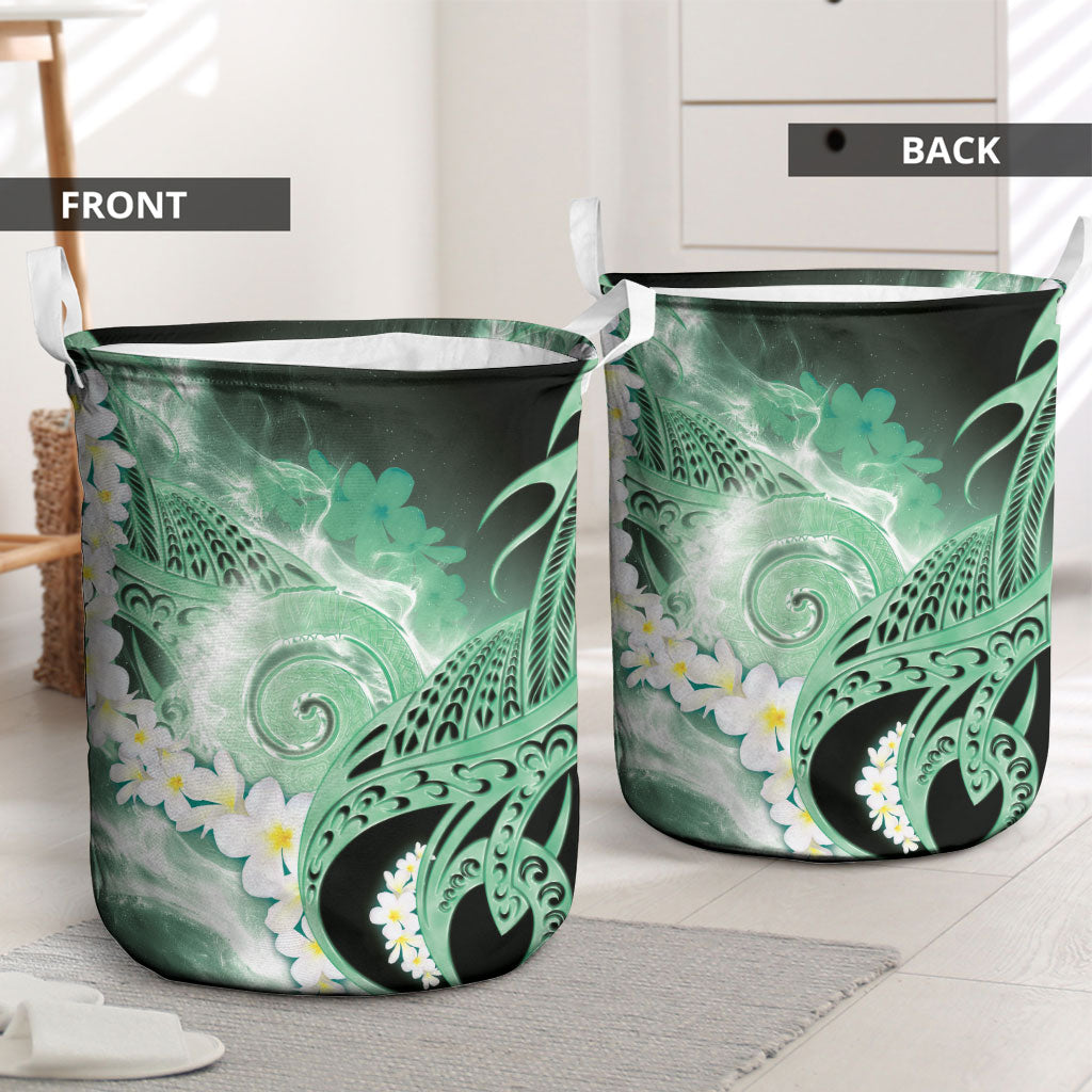 Piko Hawaiian Laundry Basket Green Galaxy Spiral Plumeria Tribal Patterns