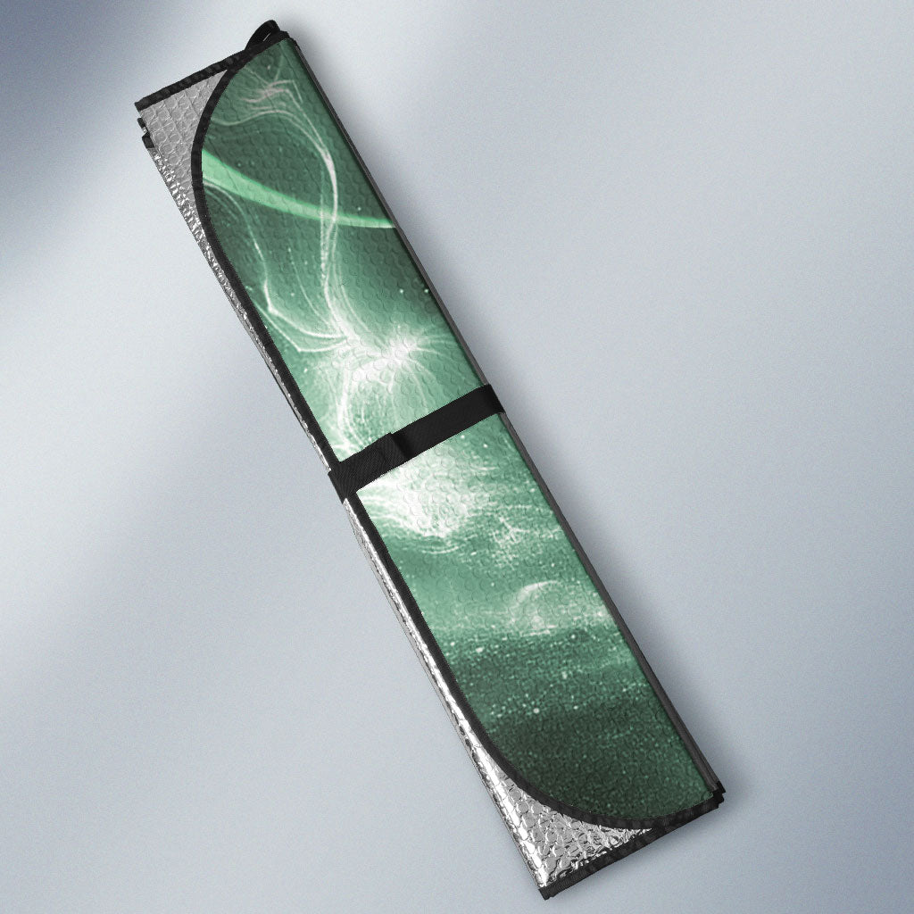 Piko Hawaiian Auto Sun Shade Green Galaxy Spiral Plumeria Tribal Patterns