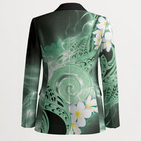 Piko Hawaiian Blazer Green Galaxy Spiral Plumeria Tribal Patterns