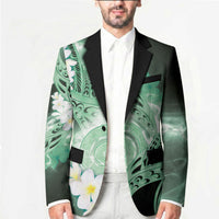 Piko Hawaiian Blazer Green Galaxy Spiral Plumeria Tribal Patterns