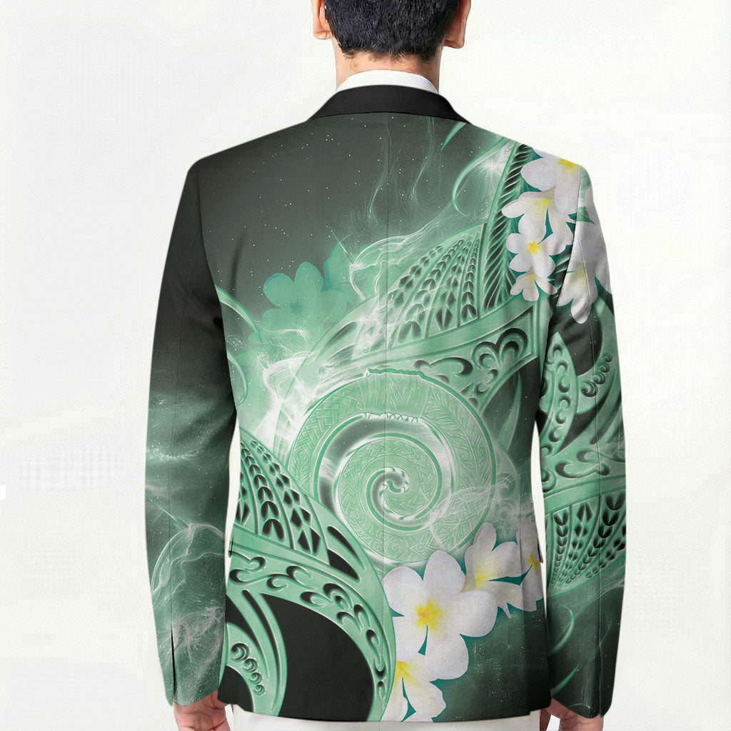 Piko Hawaiian Blazer Green Galaxy Spiral Plumeria Tribal Patterns