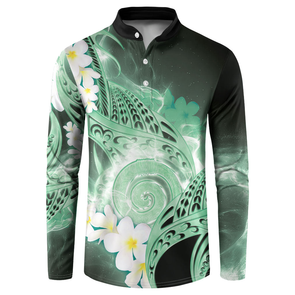 Piko Hawaiian Button Sweatshirt Green Galaxy Spiral Plumeria Tribal Patterns DT05 Green - Polynesian Pride