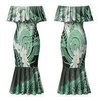 Piko Hawaiian Couples Matching Mermaid Dress and Hawaiian Shirt Green Galaxy Spiral Plumeria Tribal Patterns