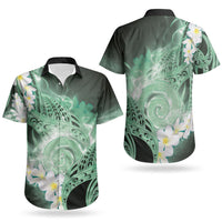 Piko Hawaiian Couples Matching Off Shoulder Maxi Dress and Hawaiian Shirt Green Galaxy Spiral Plumeria Tribal Patterns