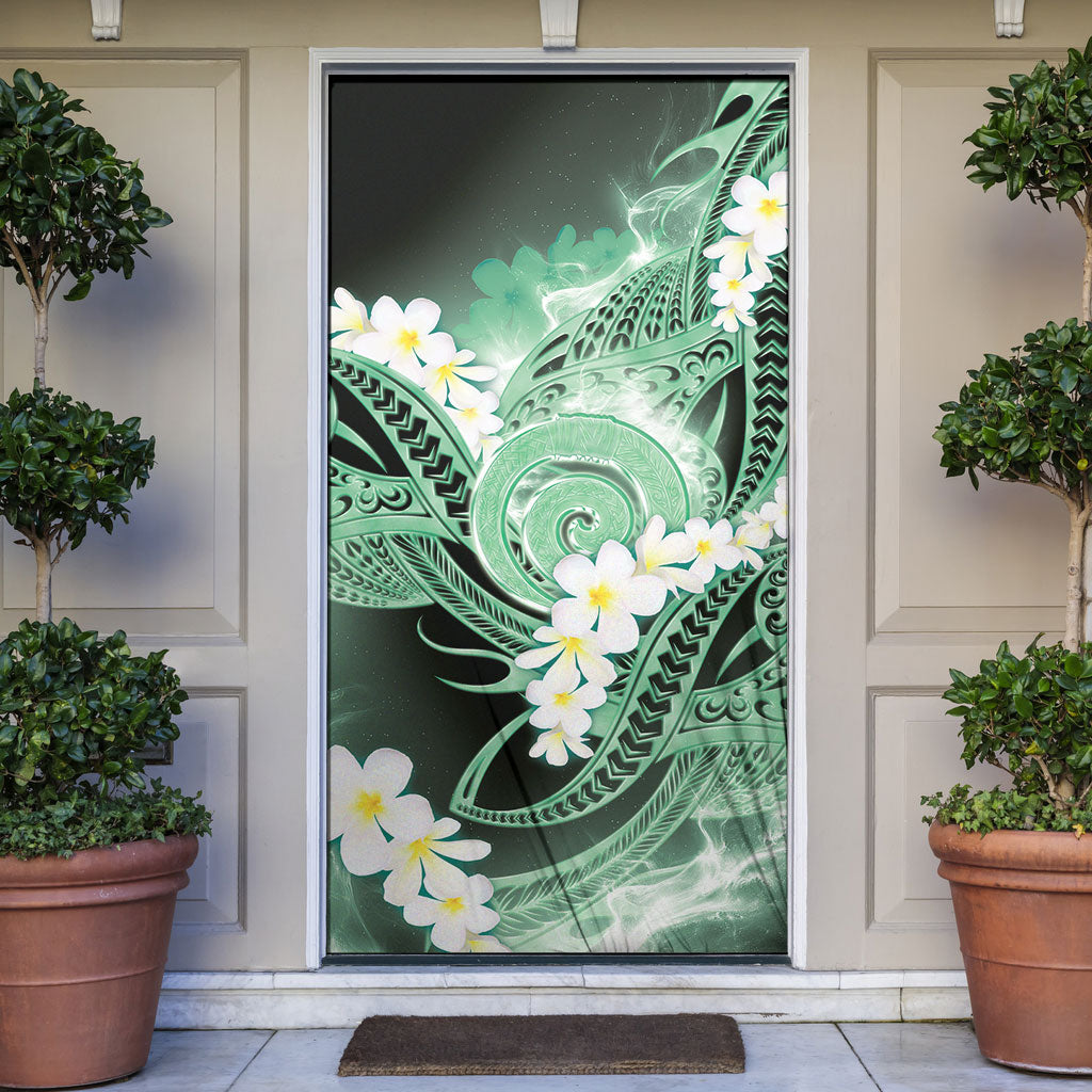 Piko Hawaiian Door Cover Green Galaxy Spiral Plumeria Tribal Patterns