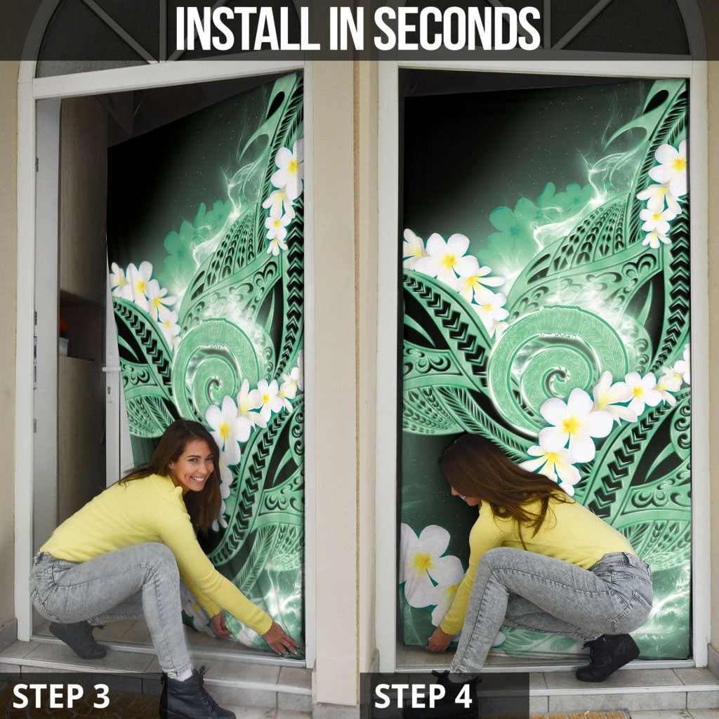 Piko Hawaiian Door Cover Green Galaxy Spiral Plumeria Tribal Patterns