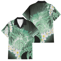 Piko Hawaiian Family Matching Off Shoulder Maxi Dress and Hawaiian Shirt Green Galaxy Spiral Plumeria Tribal Patterns