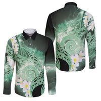 Piko Hawaiian Family Matching Off Shoulder Maxi Dress and Hawaiian Shirt Green Galaxy Spiral Plumeria Tribal Patterns