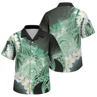 Piko Hawaiian Family Matching Off Shoulder Maxi Dress and Hawaiian Shirt Green Galaxy Spiral Plumeria Tribal Patterns