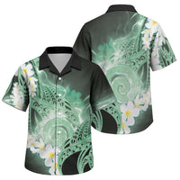 Piko Hawaiian Family Matching Summer Maxi Dress and Hawaiian Shirt Green Galaxy Spiral Plumeria Tribal Patterns