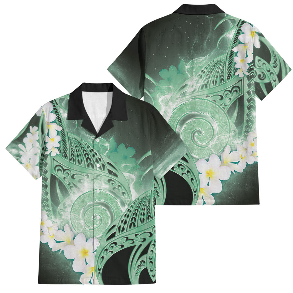 Piko Hawaiian Family Matching Tank Maxi Dress and Hawaiian Shirt Green Galaxy Spiral Plumeria Tribal Patterns
