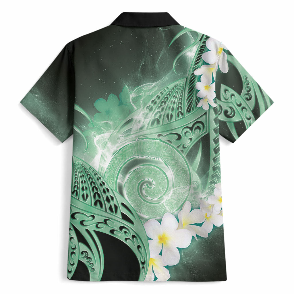 Piko Hawaiian Hawaiian Shirt Green Galaxy Spiral Plumeria Tribal Patterns