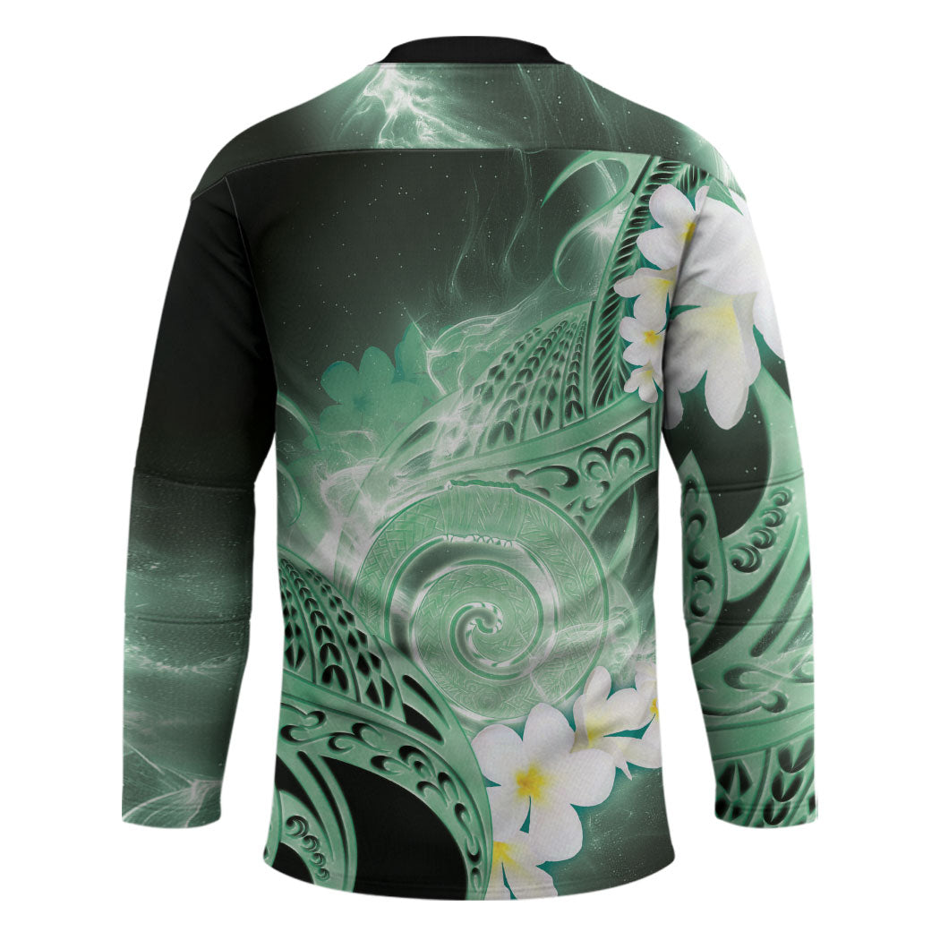 Piko Hawaiian Hockey Jersey Green Galaxy Spiral Plumeria Tribal Patterns