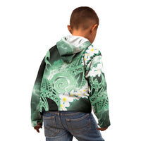 Piko Hawaiian Kid Hoodie Green Galaxy Spiral Plumeria Tribal Patterns
