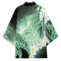 Piko Hawaiian Kimono Green Galaxy Spiral Plumeria Tribal Patterns