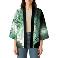 Piko Hawaiian Kimono Green Galaxy Spiral Plumeria Tribal Patterns