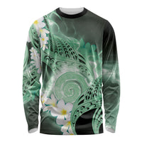 Piko Hawaiian Long Sleeve Shirt Green Galaxy Spiral Plumeria Tribal Patterns