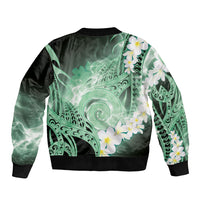Piko Hawaiian Sleeve Zip Bomber Jacket Green Galaxy Spiral Plumeria Tribal Patterns