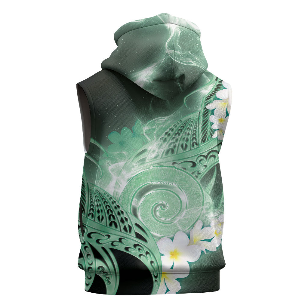 Piko Hawaiian Sleeveless Zip Hoodie Green Galaxy Spiral Plumeria Tribal Patterns