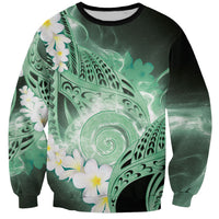 Piko Hawaiian Sweatshirt Green Galaxy Spiral Plumeria Tribal Patterns