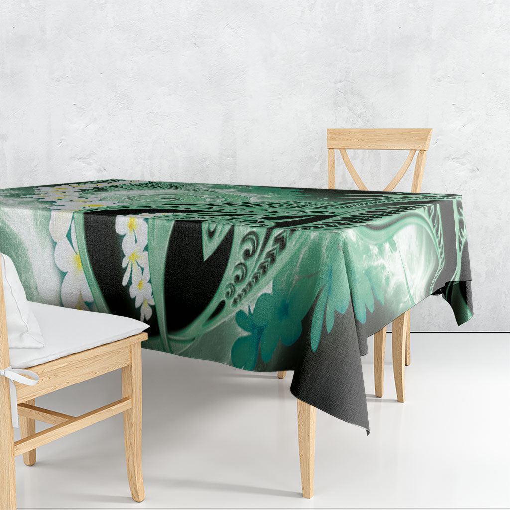 Piko Hawaiian Tablecloth Green Galaxy Spiral Plumeria Tribal Patterns