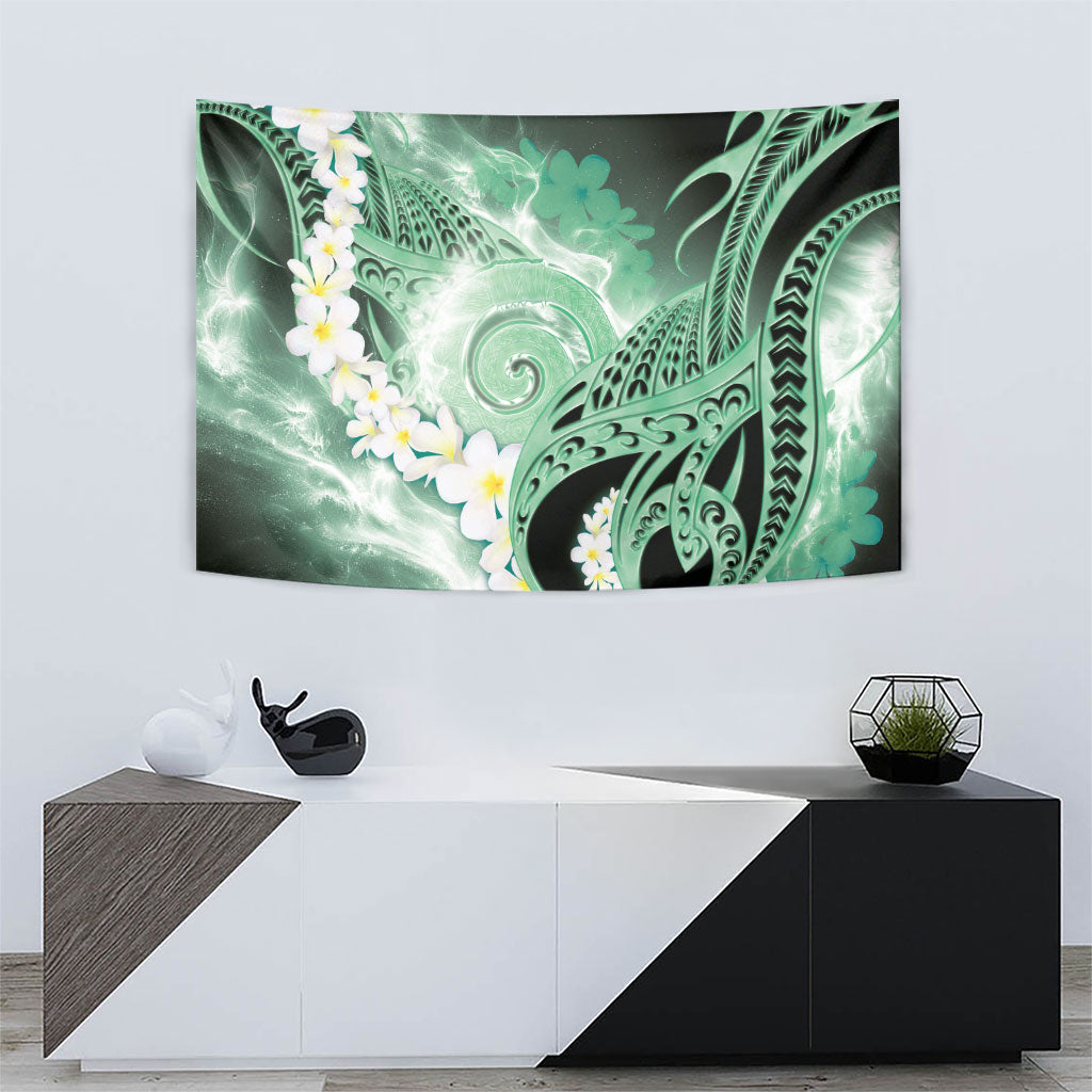 Piko Hawaiian Tapestry Green Galaxy Spiral Plumeria Tribal Patterns