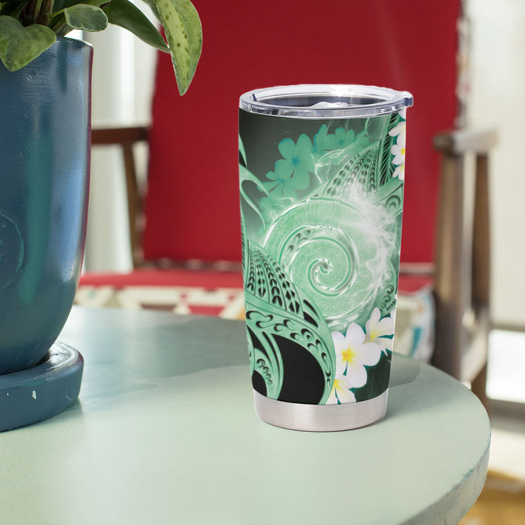 Piko Hawaiian Tumbler Cup Green Galaxy Spiral Plumeria Tribal Patterns