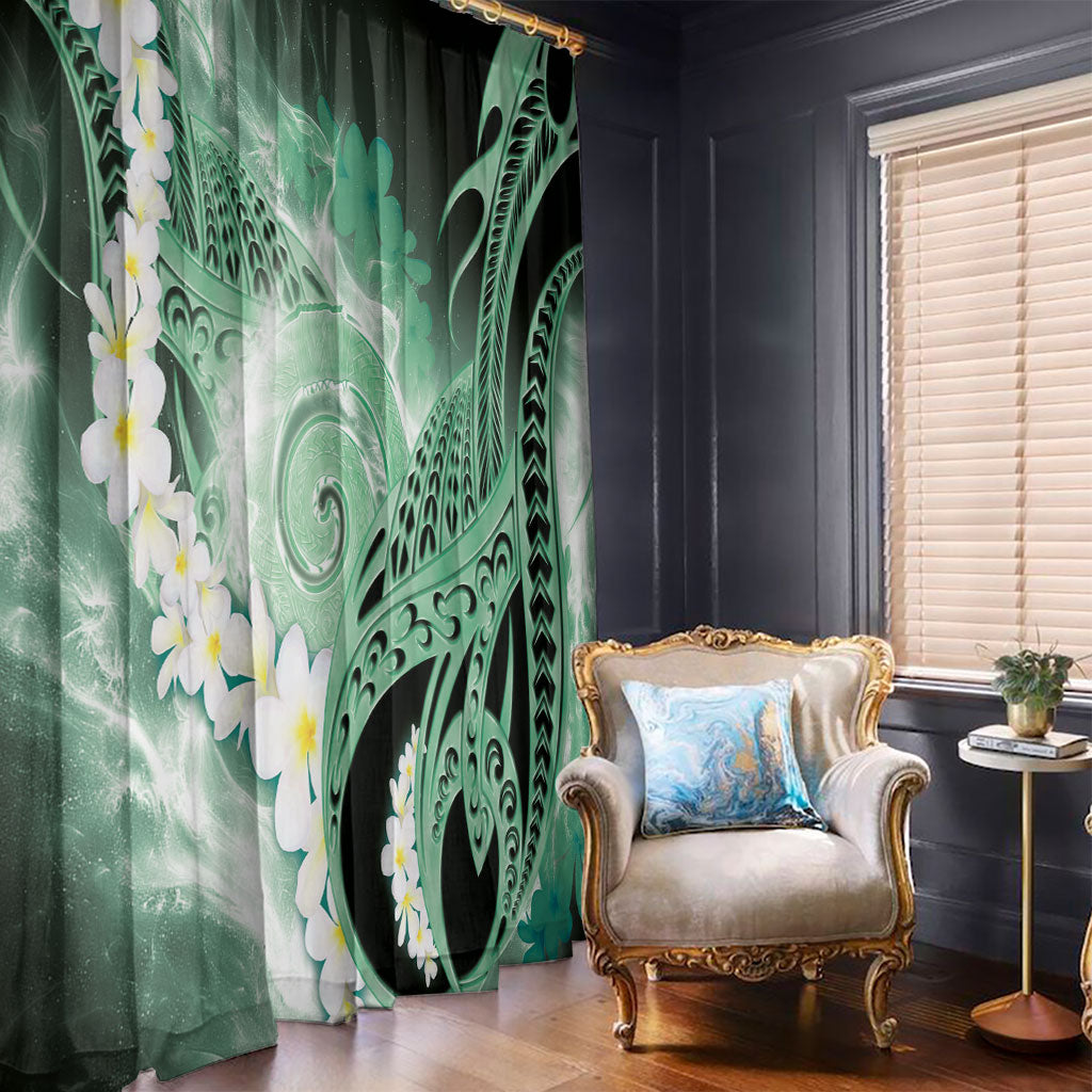 Piko Hawaiian Window Curtain Green Galaxy Spiral Plumeria Tribal Patterns