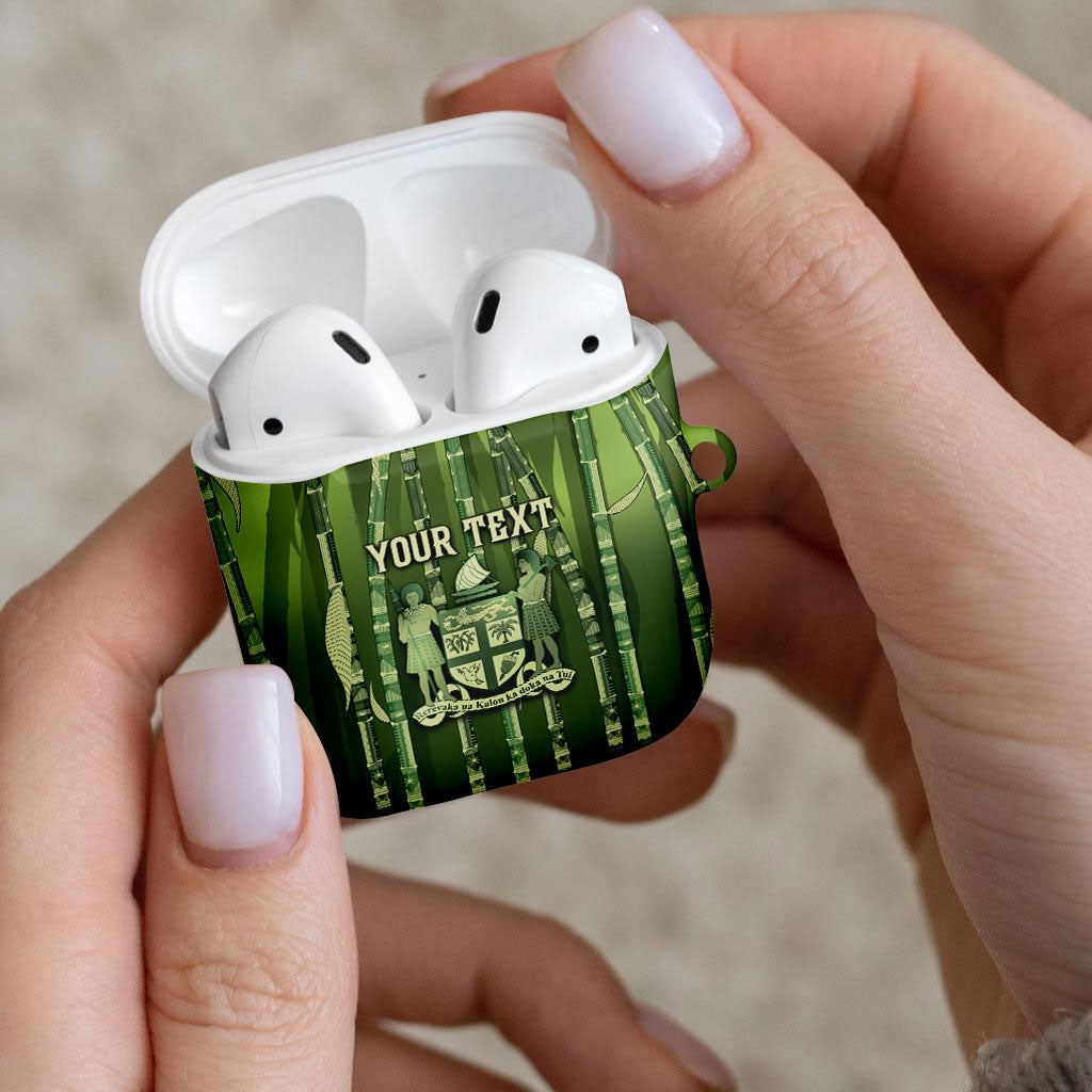 Personalised Fiji Language Week Sugarcane Masi AirPods Case Green Tapa Tribal Pattern