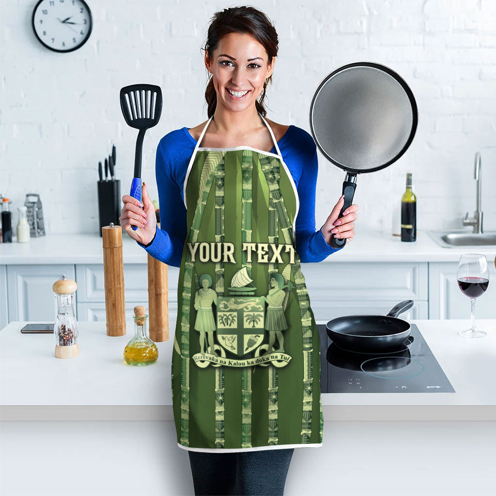 Personalised Fiji Language Week Sugarcane Masi Apron Green Tapa Tribal Pattern