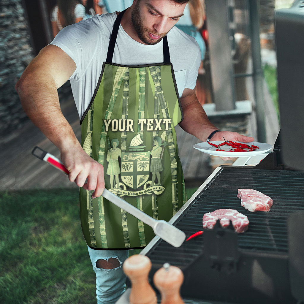 Personalised Fiji Language Week Sugarcane Masi Apron Green Tapa Tribal Pattern
