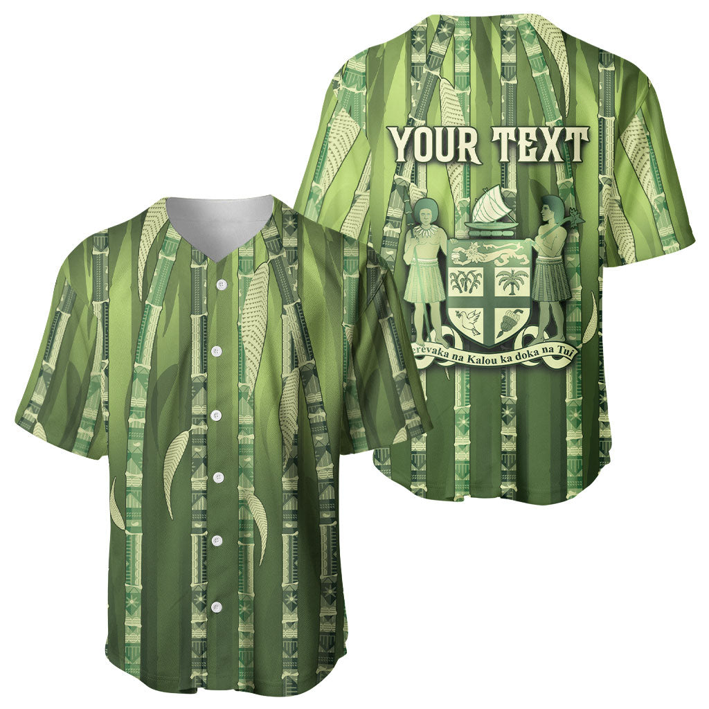 Personalised Fiji Language Week Sugarcane Masi Baseball Jersey Green Tapa Tribal Pattern